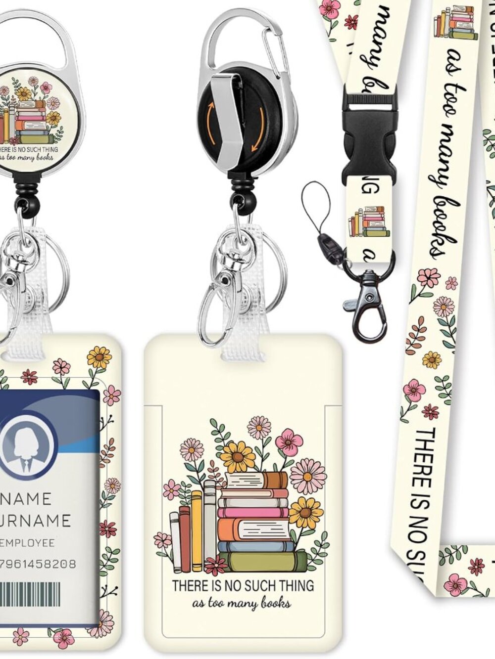 Book Lovers Lanyards for ID Badges, Badge Holder Retractable Reel